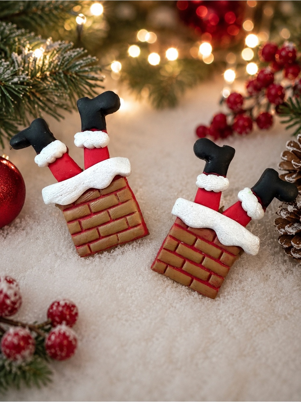 Holiday Santa Legs in Chimney Handmade Polymer Clay Earrings